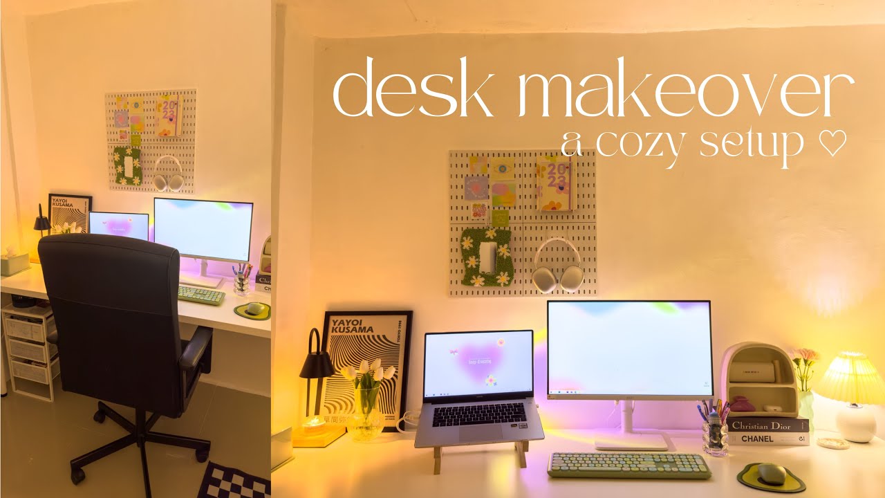 desk makeover 🌱 cozy, aesthetic, & minimalist setup 🌷 ft. IKEA & shopee finds ☁️