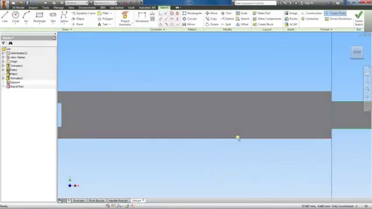 8. Adding the Rectangle, Extrude and Fillet features to the Link