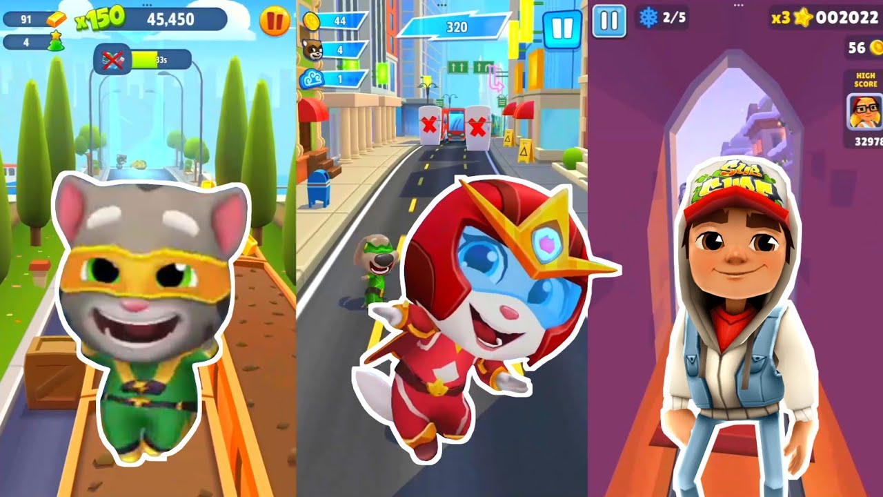 Super Tom vs Hero Angela vs Jake - Talking Tom Gold Run - Talking Tom Hero Dash - Subway Surfers