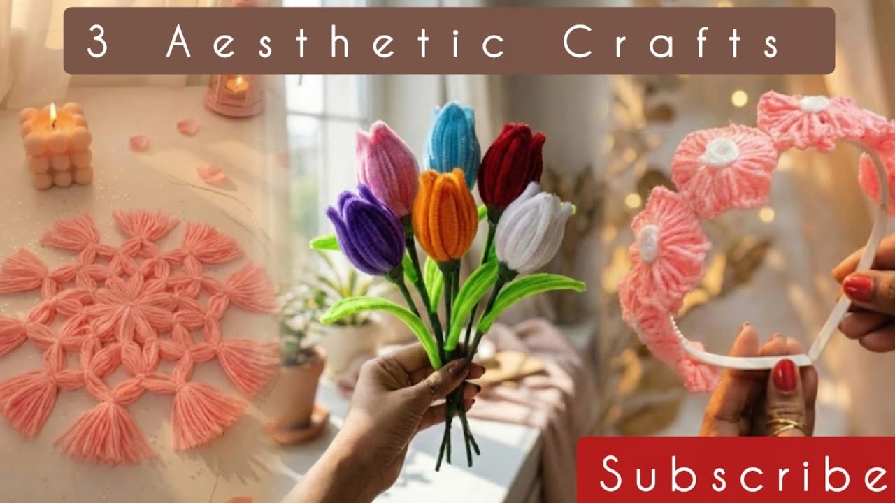 3 Easy DIY ideas 💖🌷Tulip Flower  from Pipe Cleaner I Woolen Craft #diy craft #homedecor #howtomake