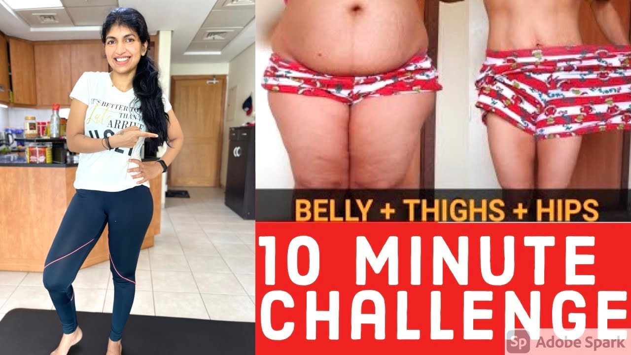 10 minute Belly Hip Thigh Challenge | Easy Home workouts | 2 weeks Chellenge