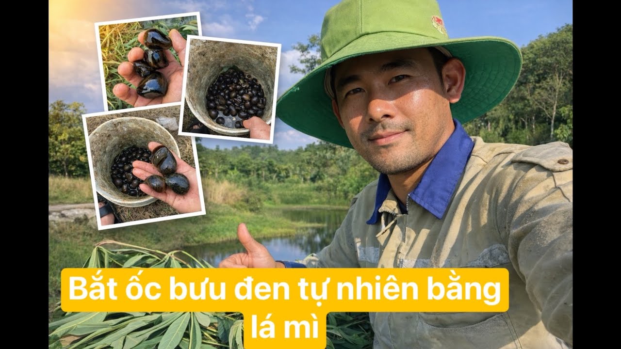 ☘️Thả lá mì bắt ốc bưu đen ngoài tự nhiên ..!!