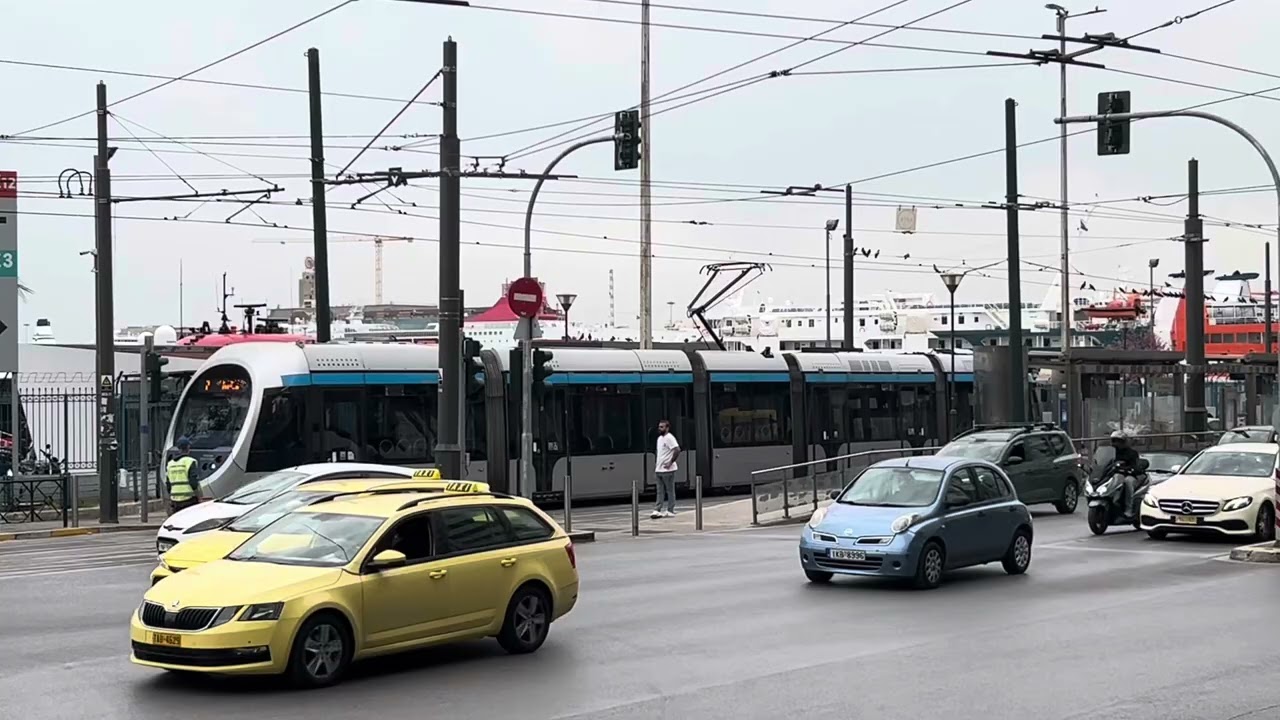 Athens Line 7 tram test ride at Akti Posidonos terminal station - Piraeus 27.3.2025