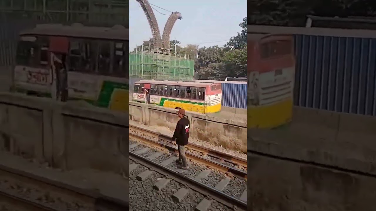 Amazing View of Bus and Train Moving Side by Side 