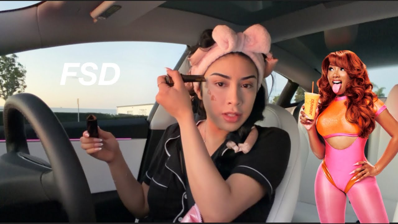 grwm in my tesla & trying megan thee stallion’s drink 