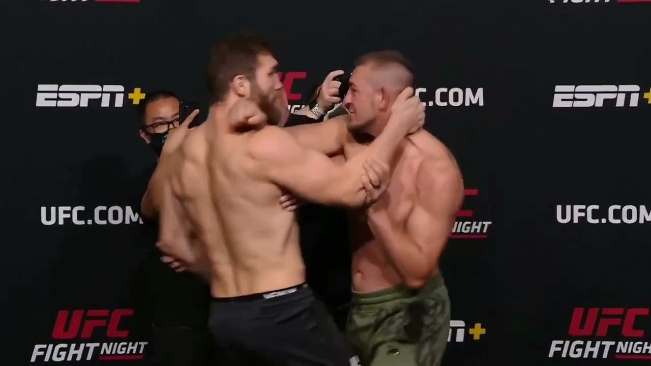 Ion Cutelaba gets Physical with Dustin Jacoby during UFC Faceoffs