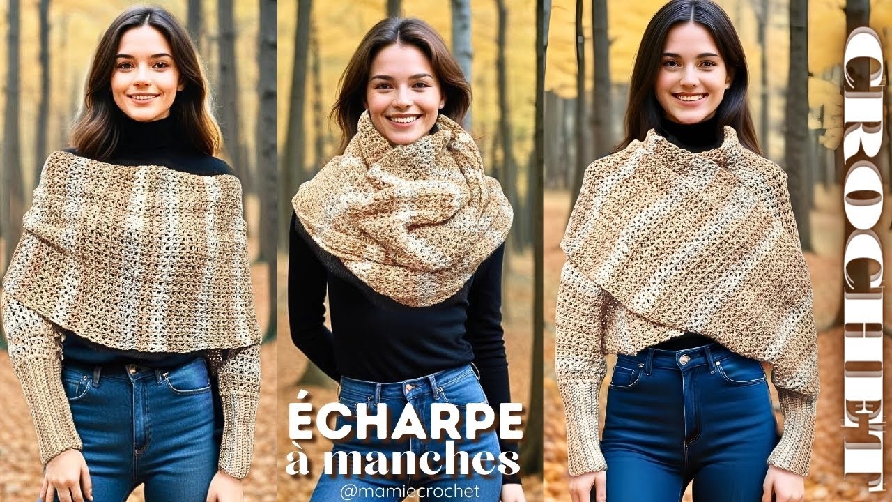 🌸 ECHARPE A MANCHES JUSQU'AU 7XL AU CROCHET SPECIAL DEBUTANTES 🌸TUTO AURIANE @MamieCrochet