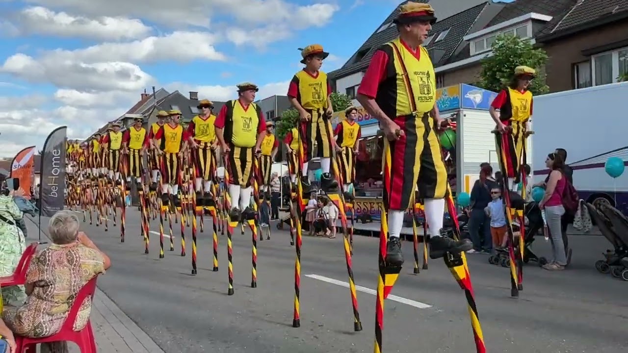 De Koninklijke stelten van Merchtem op de avondmarkt ￼