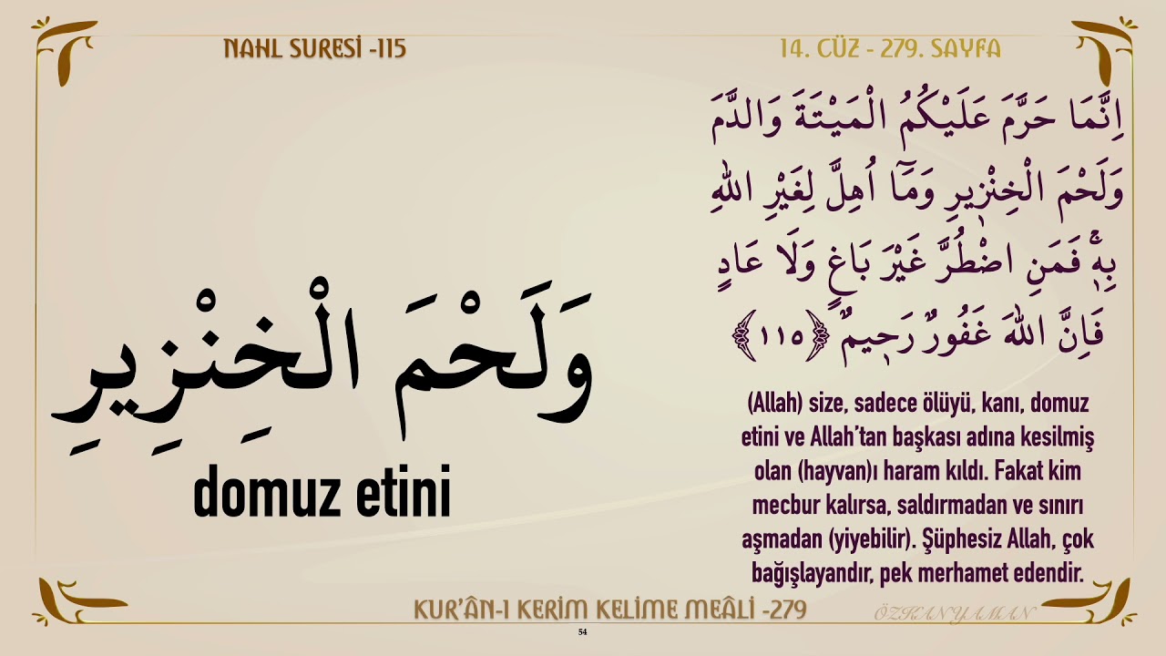KUR'AN-I KERİM KELİME MEALİ 279 | NAHL SURESİ 111 - 118 (14. CÜZ)