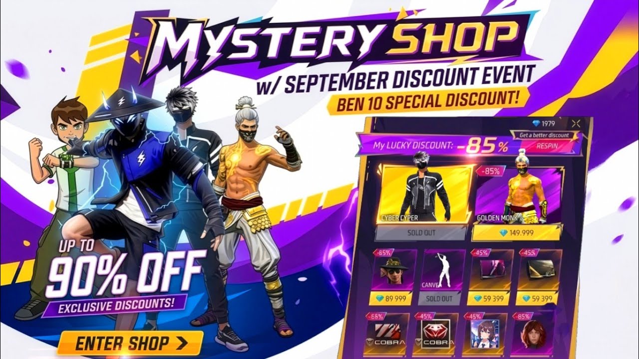 GOLDEN SHADE BUNDLE RETURN | FF X BEN 10 | MYSTERY SHOP EVENT | FREE FIRE NEW EVENT | NEW EVENT FF