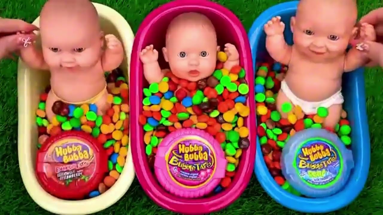 10 Minutes Satisfying with Full of 3 Rainbow BathTubs Candy with M&M's & Magic Slime Cutting Video🌈