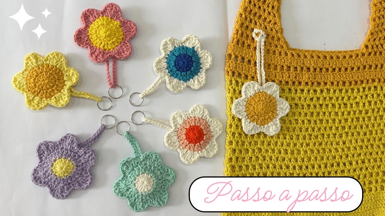 🌸FLOR CROCHÊ PARA BOLSAS/CHAVEIROS FÁCIL