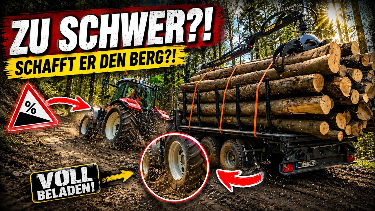 Schafft er den Berg?! Voll beladen mit Stammholz!