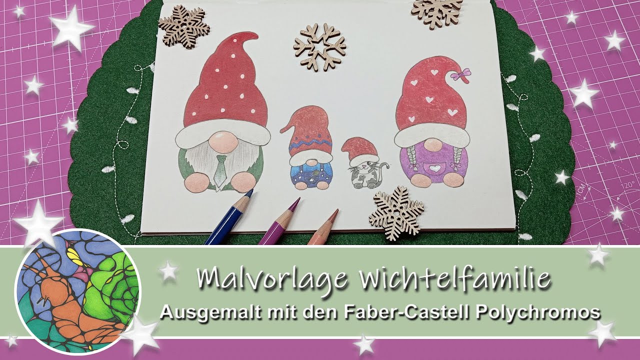 Neue Malvorlage Wichtelfamilie 🤶🎅 Ausgemalt mit Faber-Castell Polychromos