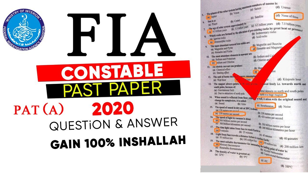FIA Constable OTS Past Paper 2020/FIA Jobs 2021/FIA Test Preparation PAT (A)