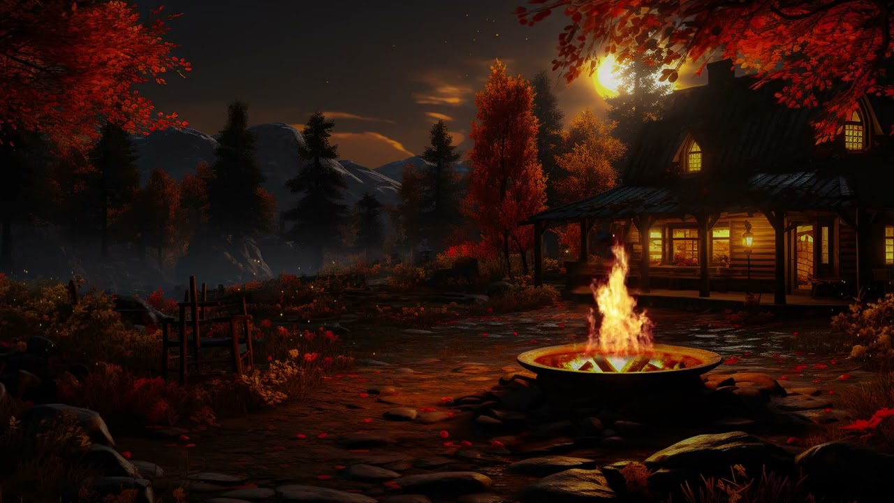 Relaxing Nighttime Reverie: Cozy Campfire Glow and Serene Cricket Melodies