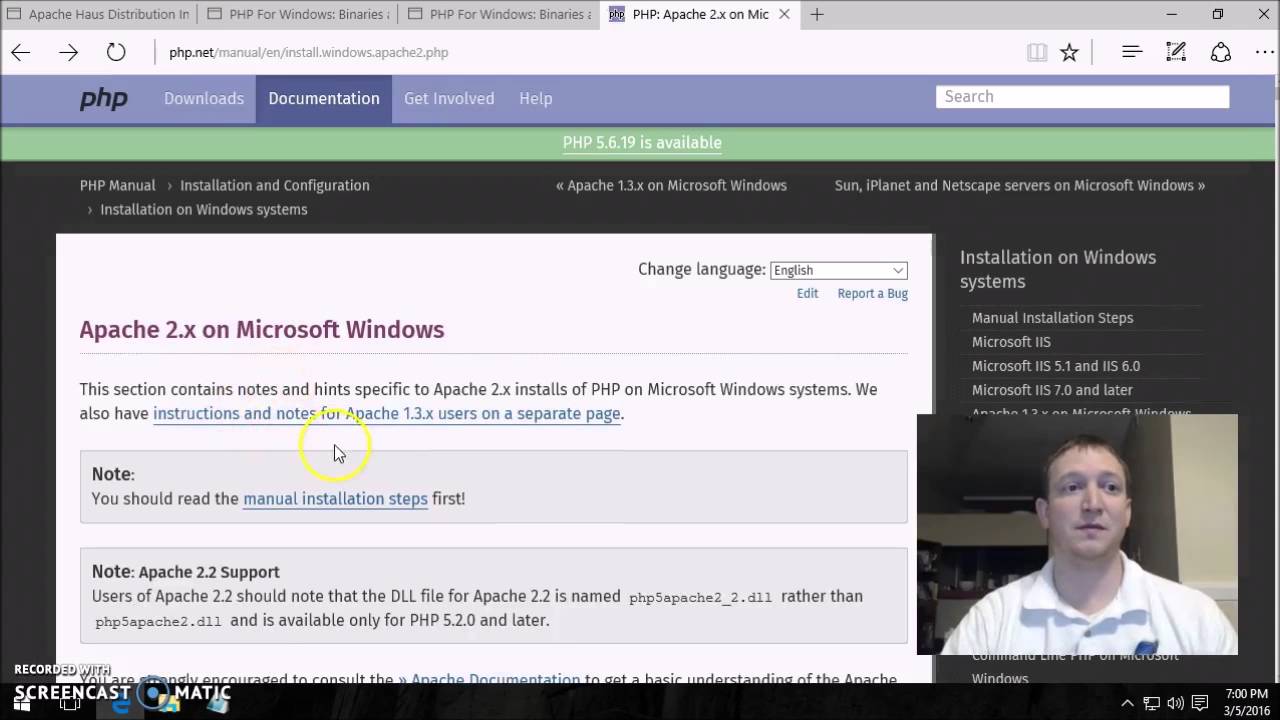 Installing PHP on Windows 10 with Apache
