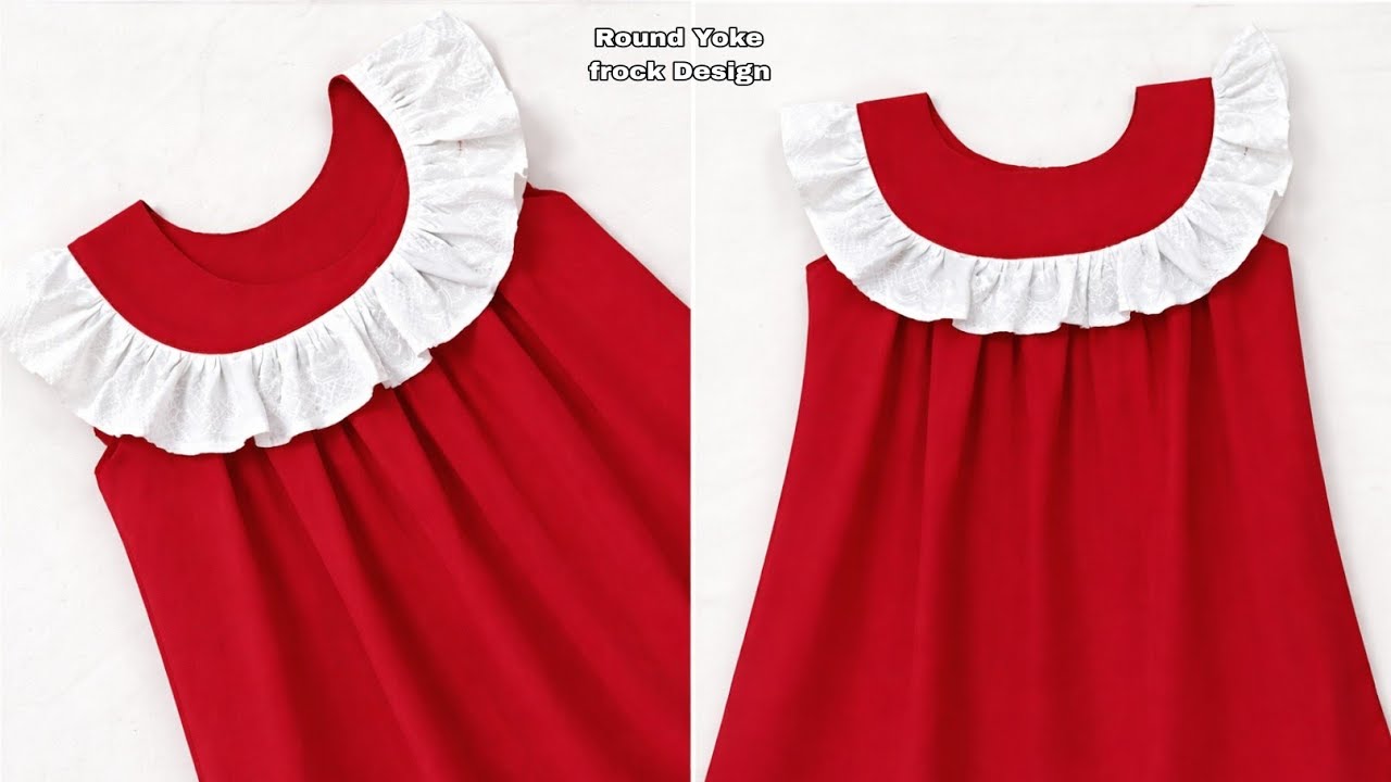 Round Yoke Frock with flyer Cutting and Stitching | Baby Dress Design | Nobi design 