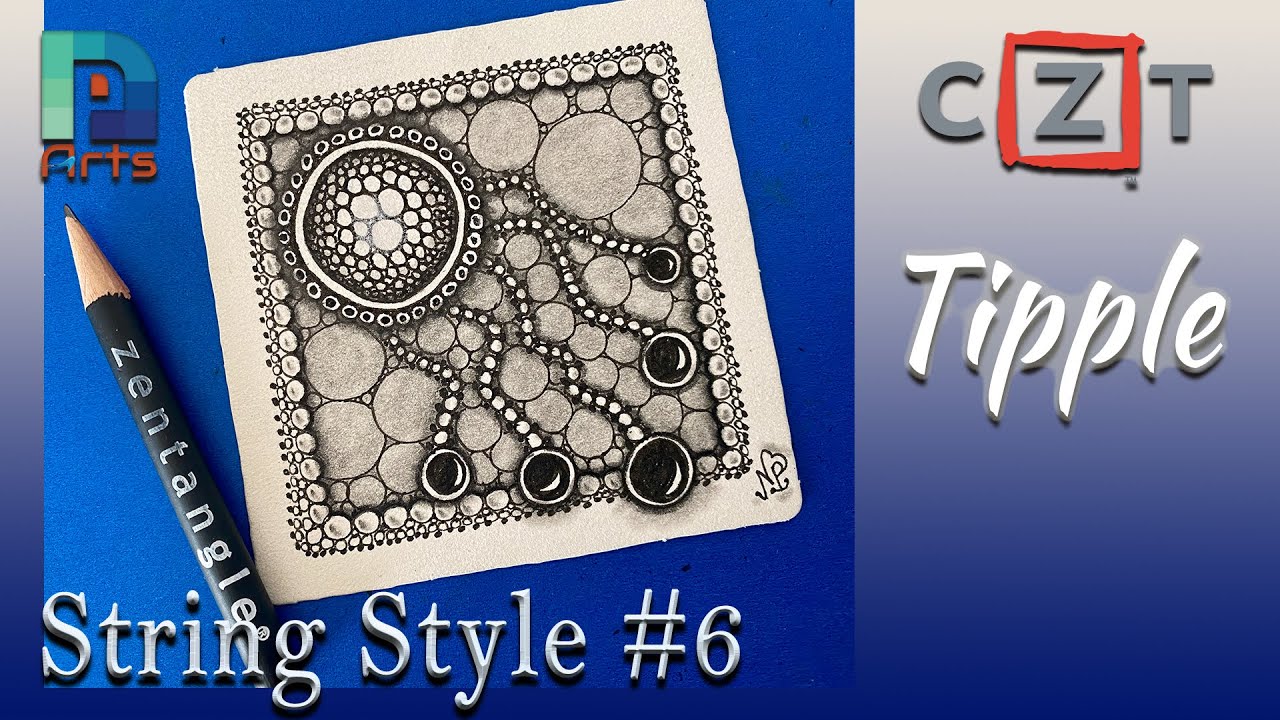 Zentangle® art -  - String Style #6 - CZT - Focus Tangle TIPPLE' - Monotangle