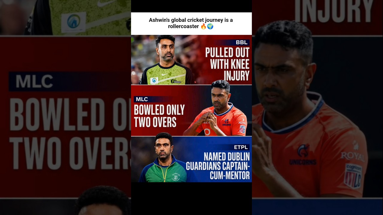 Ashwin: Pulled out of BBL (injury), bowled 2 overs in MLC, now Dublin Guardians captain-cum-mentor 📊