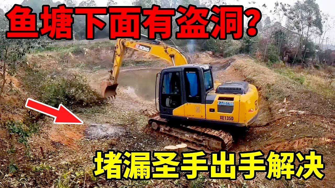 老奶奶花了2000挖的鱼塘漏水，堵漏圣手巧妙施工解决问题！