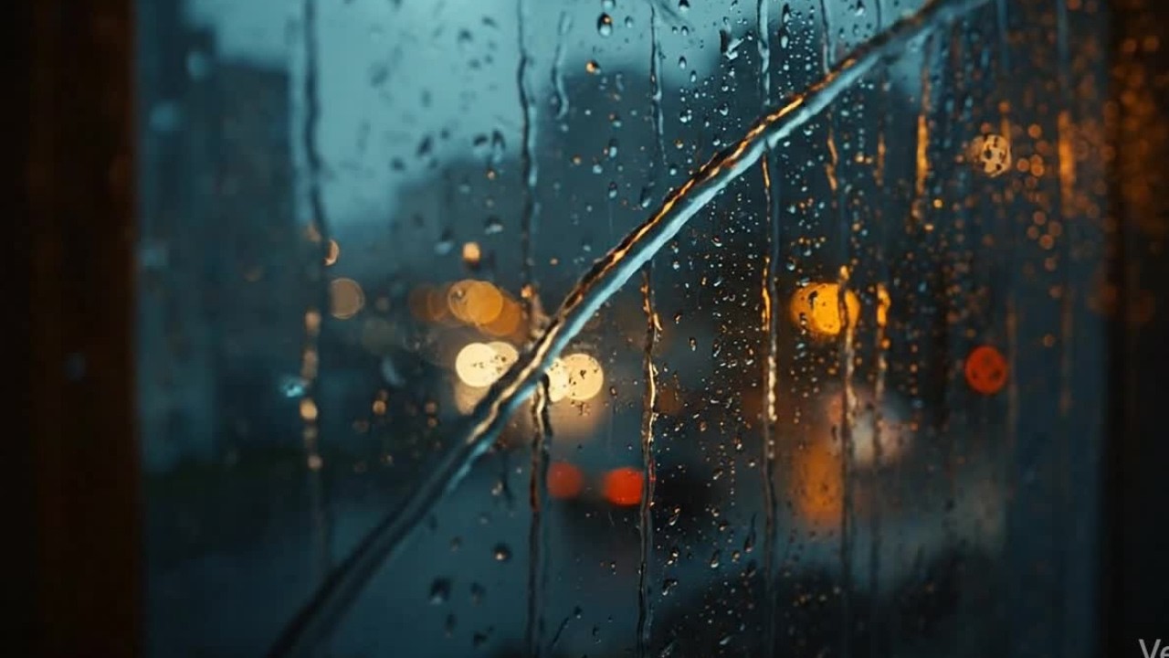Rainy City Window View in 4K | Night Urban Ambience