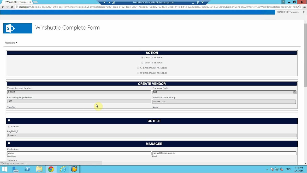 Vendor Master Workflow - CREATE VENDOR