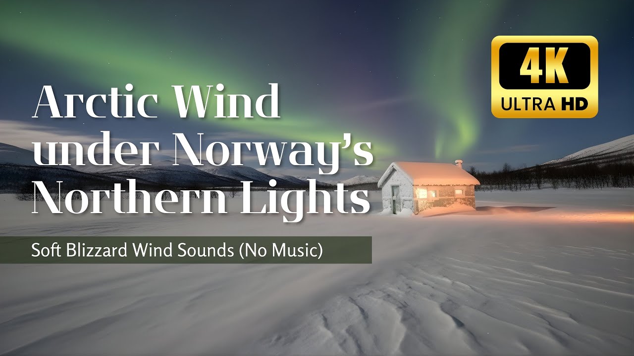 Soft Arctic Wind under Northern Lights ❄️ 4k l Relaxing Winter Nature Sounds