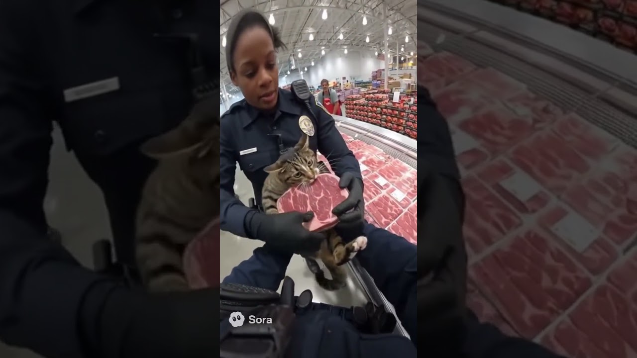 Cat Arrested for Stealing Meat  | Real Body Cam Footage #police #automobile #cops #funny #cat #viral