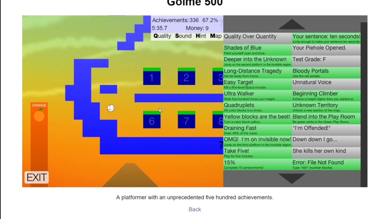 Goime 500 99.8% speedrun 8:37.5 (former world record)