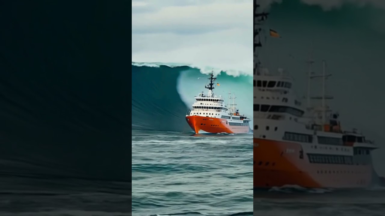 Can the Ferry Make a Narrow Escape from the Massive Wave? #scaryocean #massivewaves #shipescape