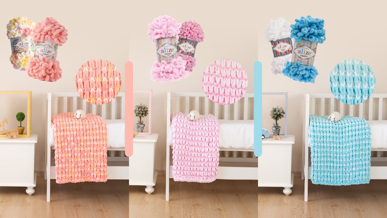 Puffy ve Puffy Fine ile Zırh Örgü Bebek Battaniyesi • Armor Stitch Baby Blanket • ДЕТСКОЕ ОДЕЯЛО