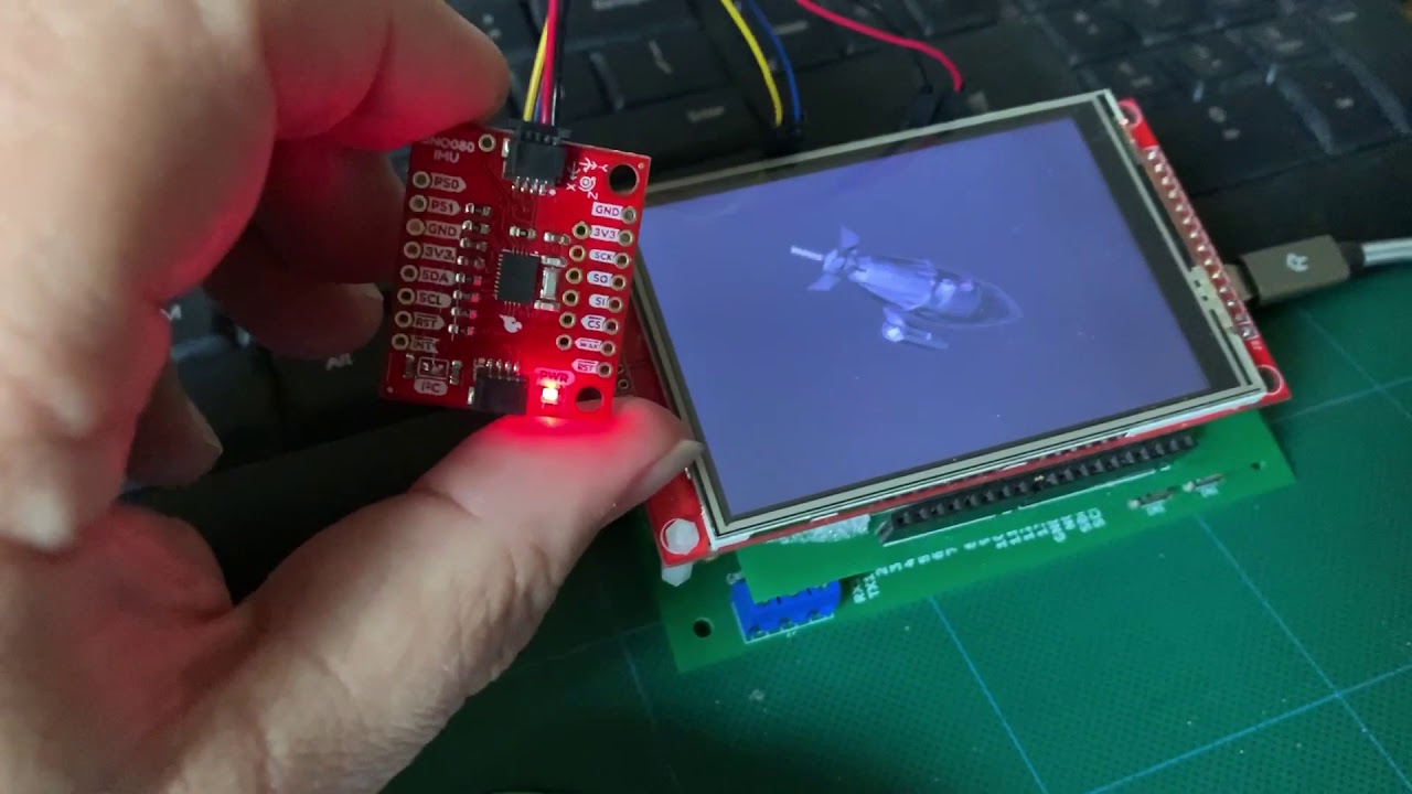 Teensy 4.1 BNO080 Sensor w/3D render showing orientations