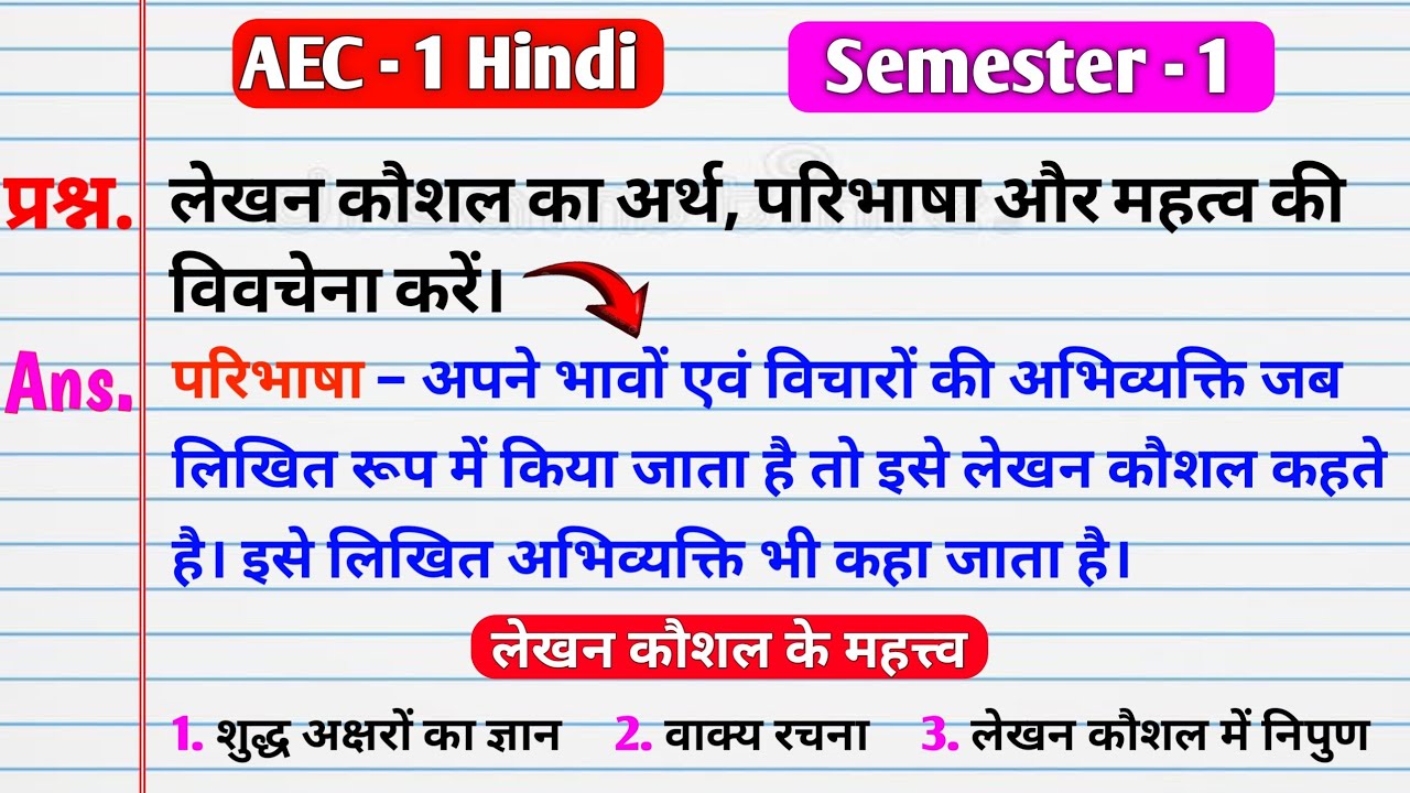 लेखन कौशल का अर्थ,परिभाषा और महत्व। lekhan Kaushal ka Arth paribhasha aur mahatva ki vivechana Karen