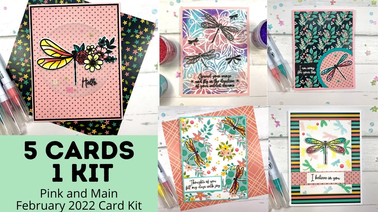 5 Cards 1 Kit  | Pink and Main February 2022 Card Kit | Dragonfly Dreams