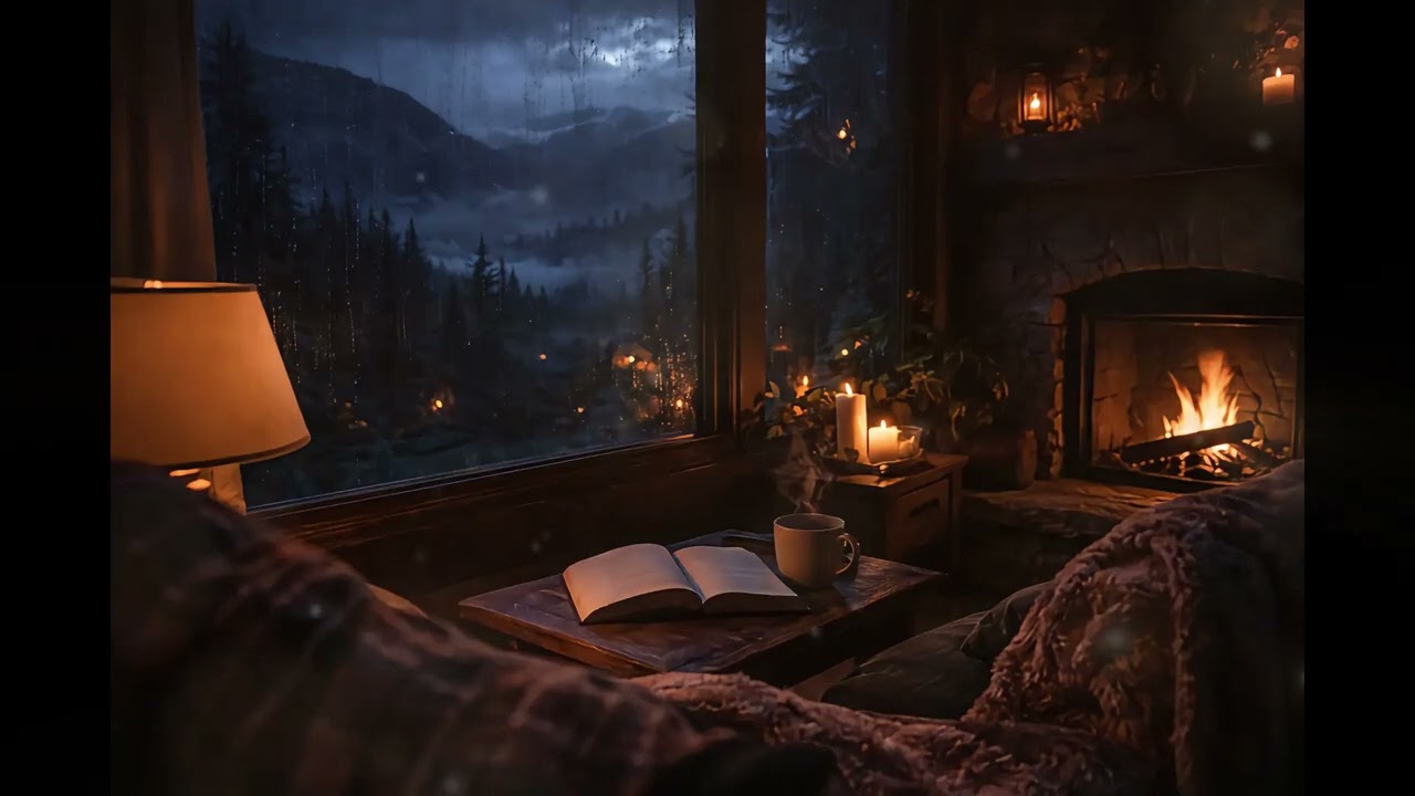 Settle in the Cozy Corner for Reading.   Three hours of relaxing fire and rain.
