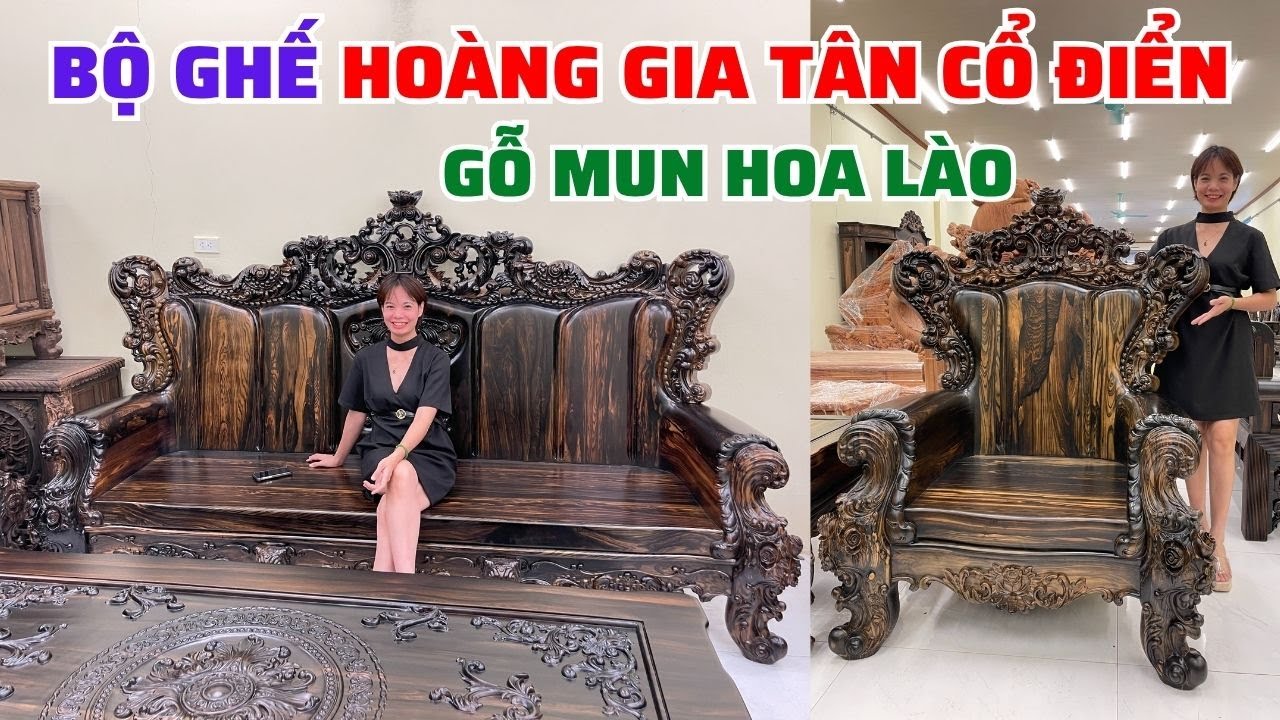 Bộ bàn ghế Hoàng Gia Tân Cổ Điển gỗ Mun hoa Lào Sang trọng kiều diễm và cuốn hút