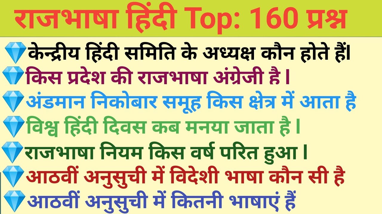 🙏हिंदी राजभाषा के 160 प्रश्न # Rajbhasha Hindi ke important 160 question #Hindi Rajbhashs #All InOne