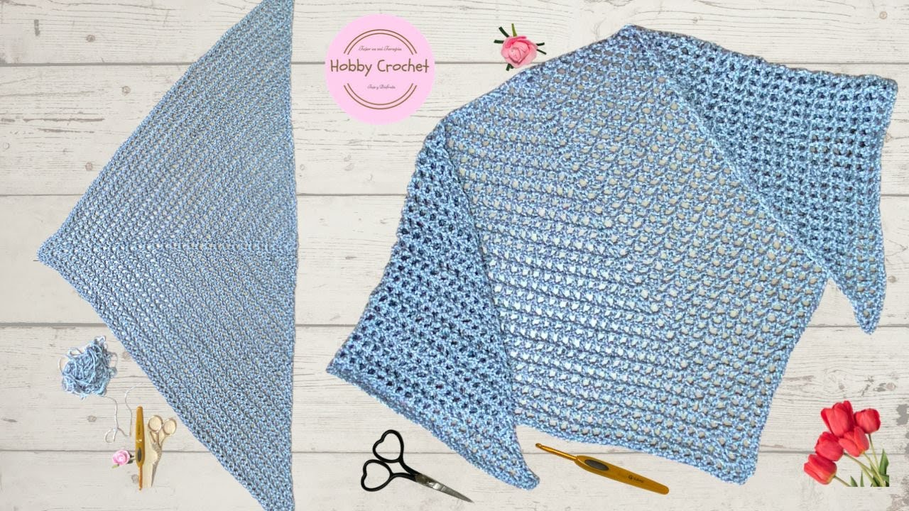 Chal triangular plateado para principiantes, a crochet paso a paso (Versión Diestra)