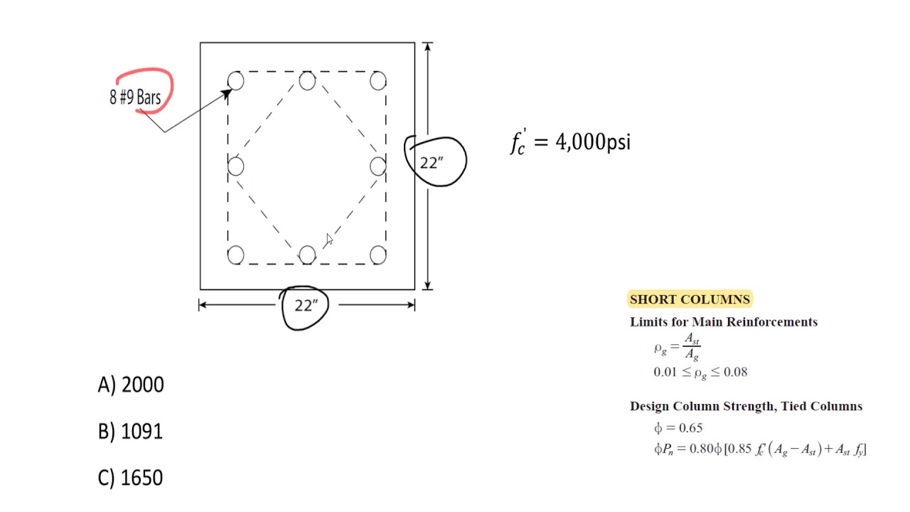 FE Exam Review - FE Civil - Short Columns - Structural Design