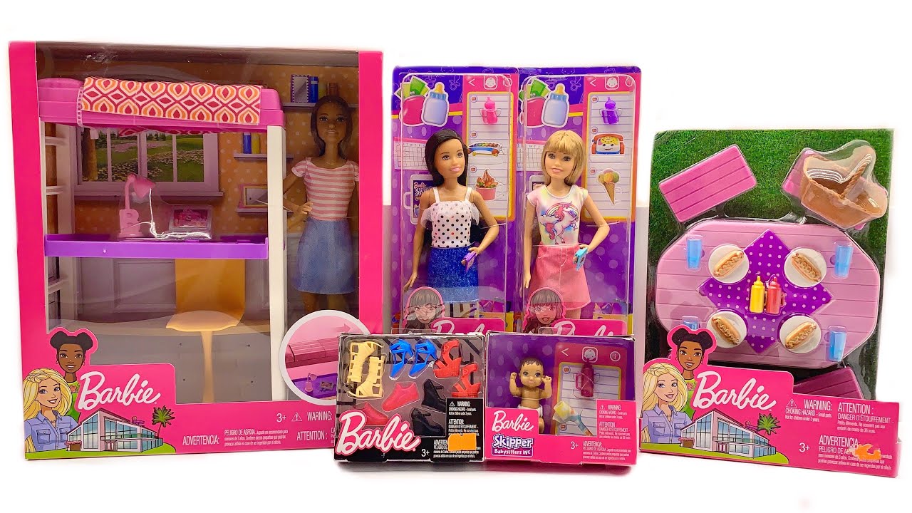 Barbie Oyuncak Açılımı (Bebek Bakıcısı Skipper, Piknik Seti, Ayakkabı, Ranza Seti, Minik Bebek)