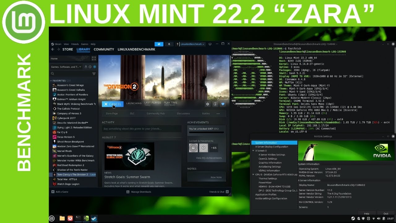 Linux Mint 22.2 Zara Gaming Performance! 🎮 | FPS Benchmark Test