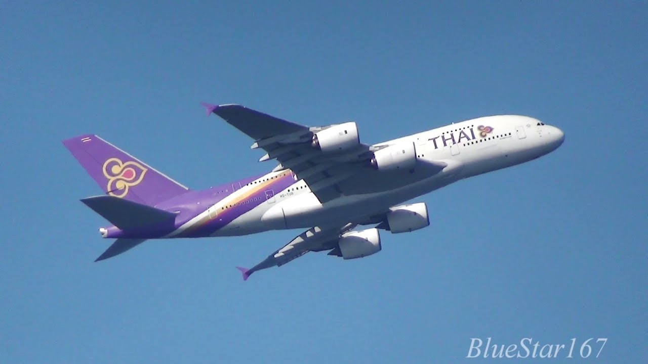Thai Airways International Airbus A380-800 (HS-TUB) takeoff from KIX/RJBB (Osaka Kansai) RWY 06R