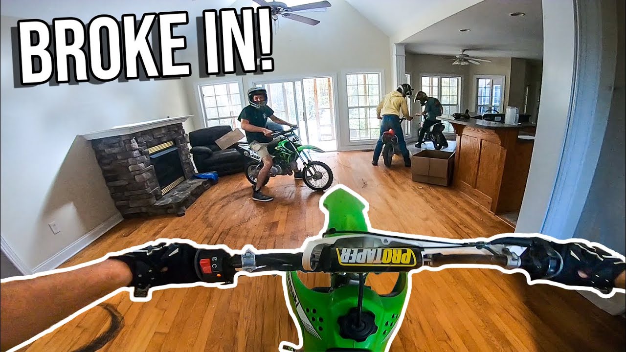 PITBIKES RACE INSIDE ABANDONED HOUSE! *FIRE ALARMS WENT OFF*