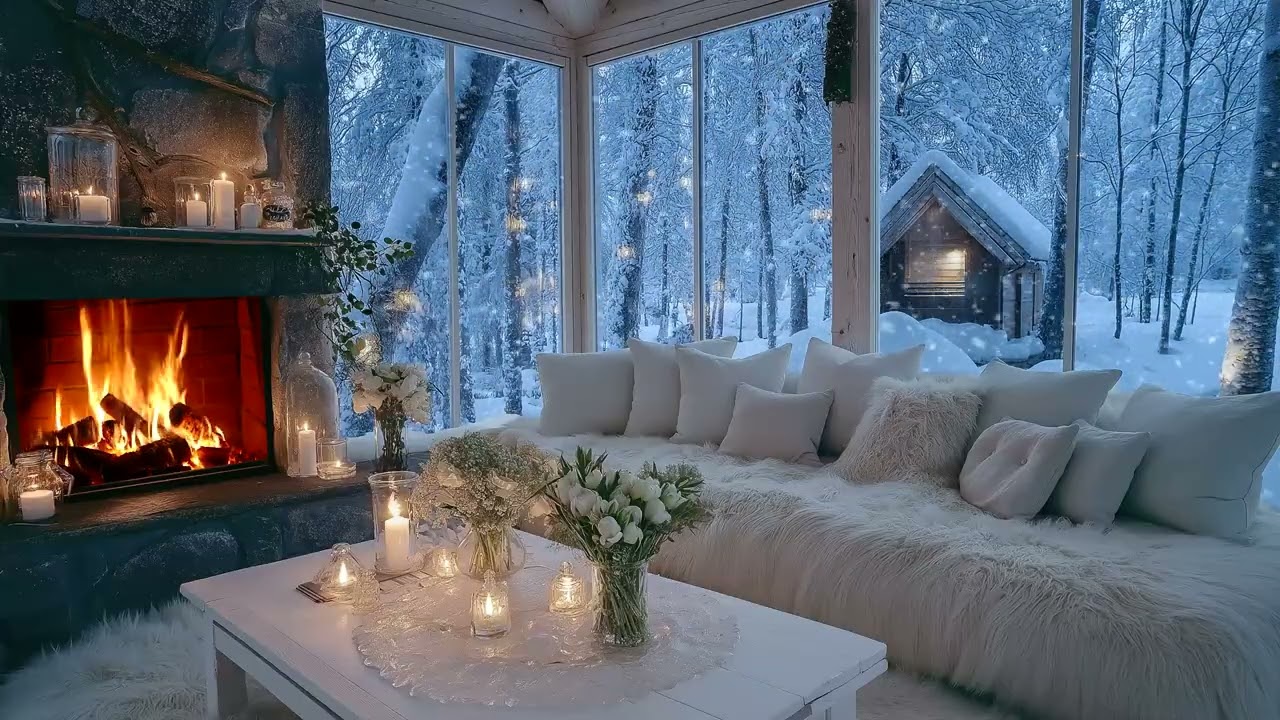 🎹🤍 Winter Piano Melody in WHITE LOUNGE | Snowfall Vibes for Healing, Focus & Peaceful Relaxation