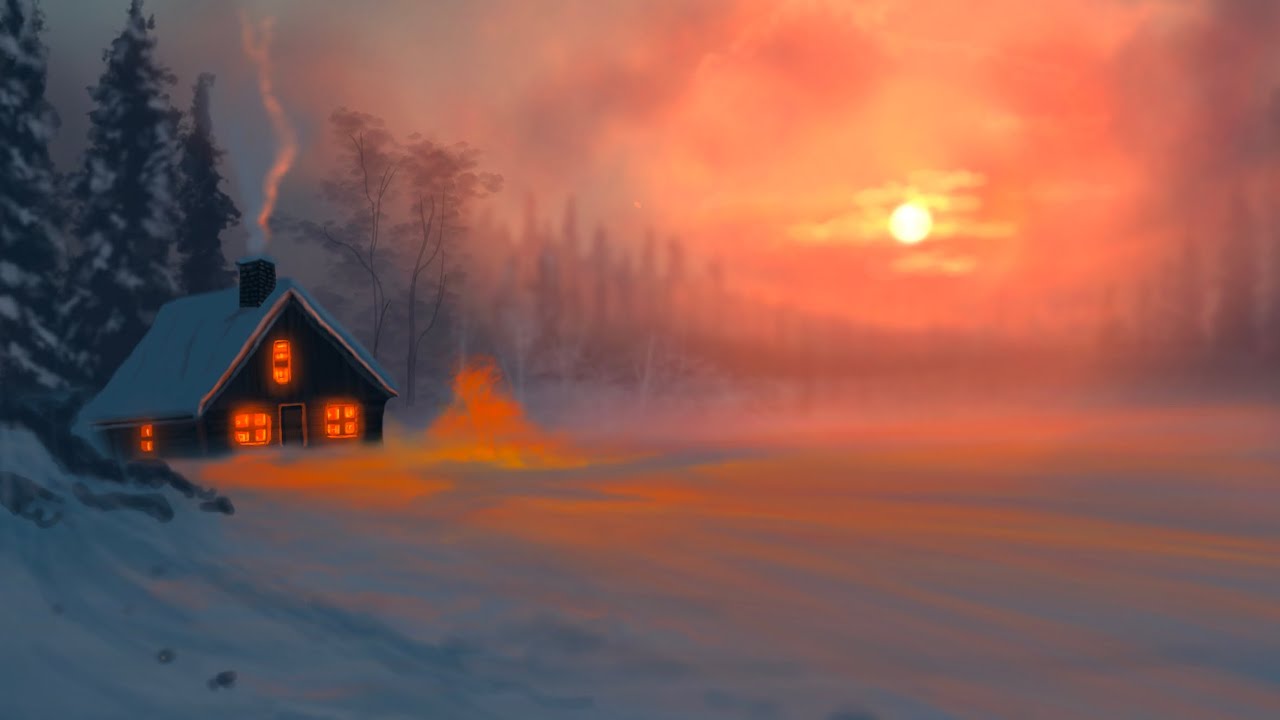 Snow cabin light - PROCREATE drawing #procreate #digitalart #drawing 