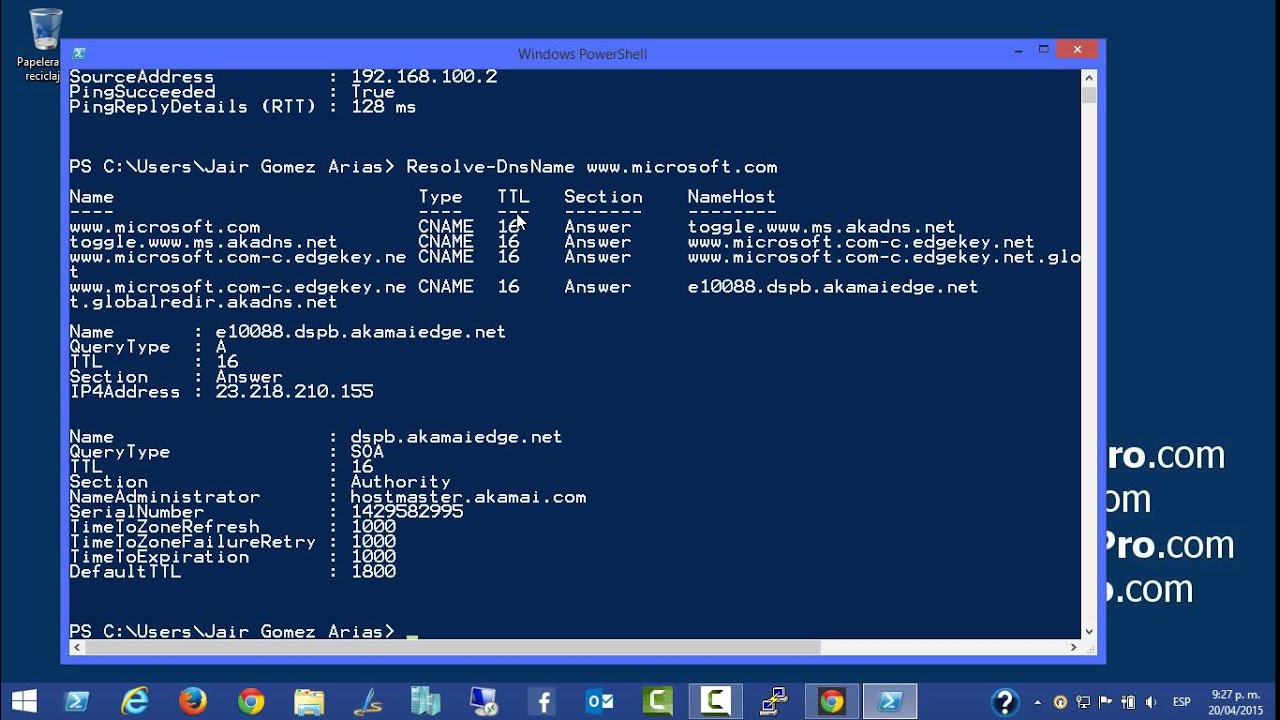 IPCONFIG, PING, NSLOOKUP y TRACERT en Windows PowerShell