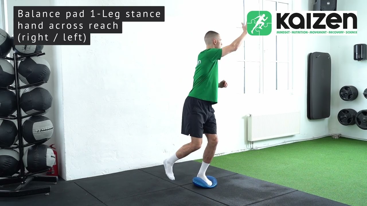 Balance pad 1-Leg stance hand across reach (right / left)