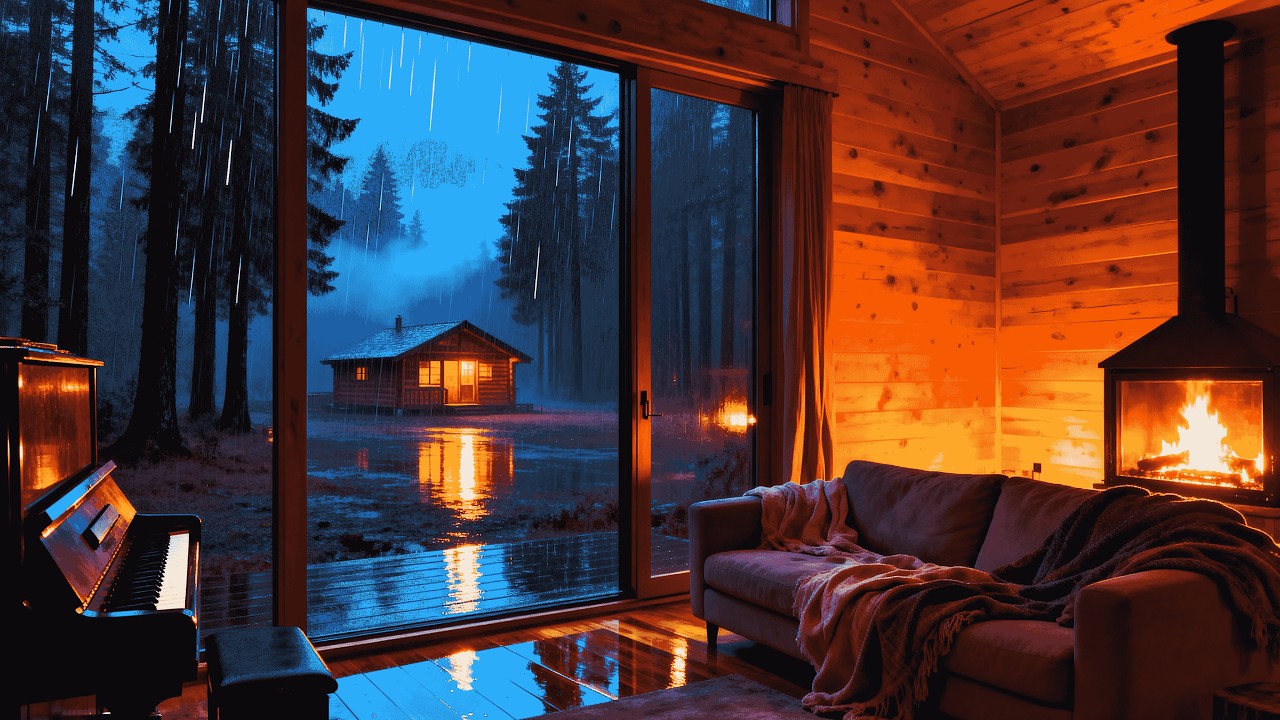 🌧️ Unlock the Cozy Vibes: Rainy Cabin Nights with Piano Melodies 🔥