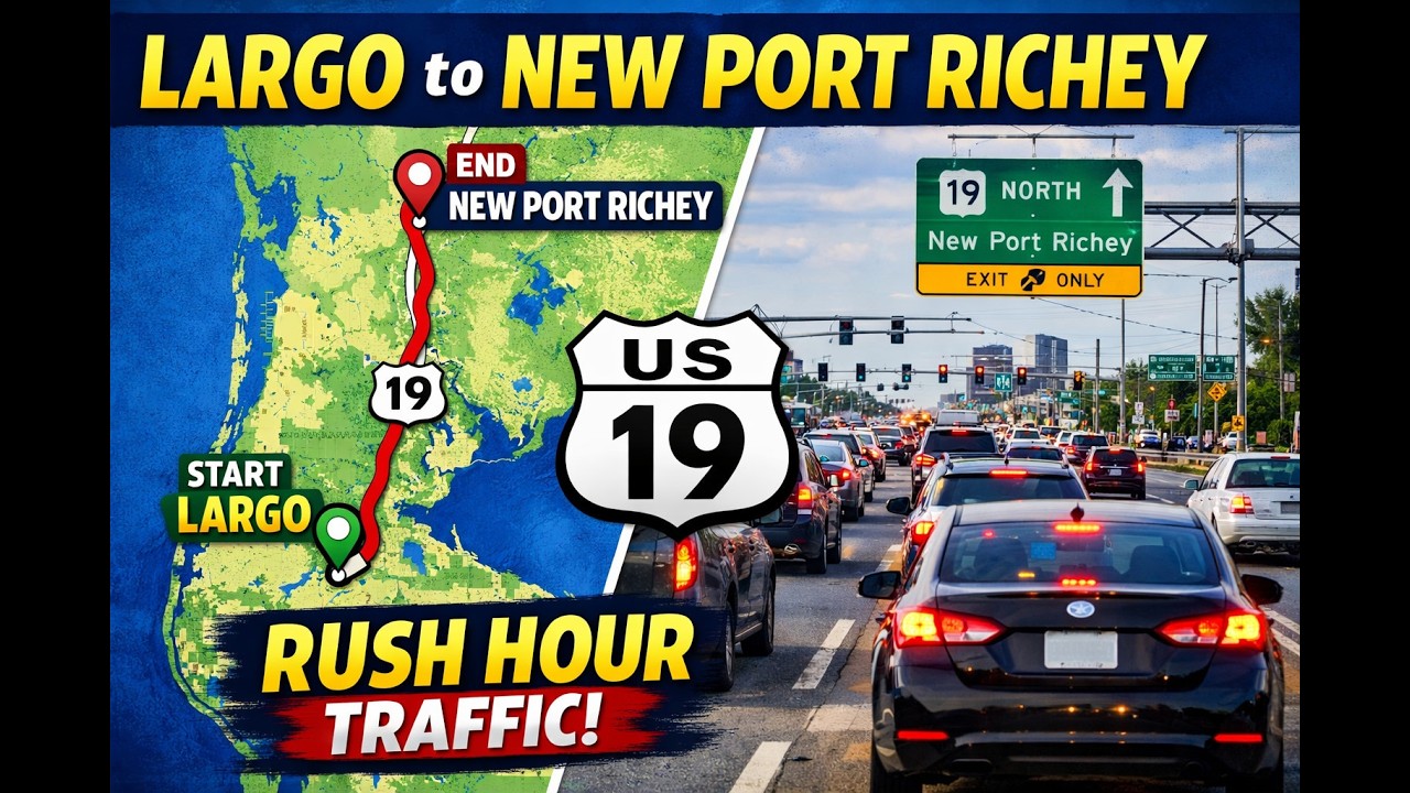 Florida Rush Hour Traffic | Largo → New Port Richey via US-19 | Dashcam POV